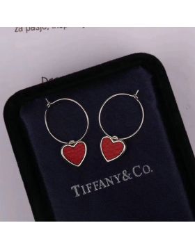 Tiffany Drop Earrings Loving Heart Charm Red Leather Double-sided Wear UK Sale Online Lady 