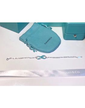 Classic Tiffany Infinity Silver Double Chains Fashion Blue Enamel Finish Pendant Bracelet For Womens GRP09427