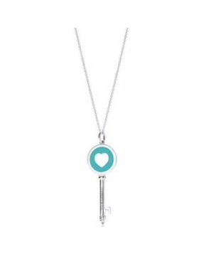 Best Price Tiffany Keys Elegant Blue Enamel Heart Key Pendant Ladies Sterling Silver Necklace Blue/Pink GRP09581 