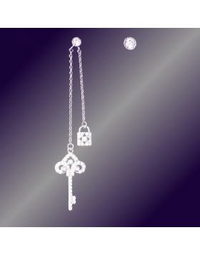 Tiffany Keys Enchant Tassel Asymmetrical Drop Earrings Copy Paved Crystals Key & Lock Pendant Lady Australia