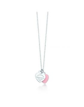 Tiffany & Co Return To Double Heart Tag Enamel Necklace 925 Silver For Ladies Pink/Red Online