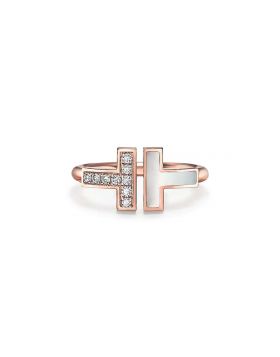 Fashion Trends Womens Tiffany T Mother Of Pearl Rose Gold Double T Diamonds Wire Ring 6/7/8 US