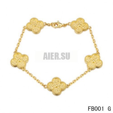 VAN CLEEF & ARPELS 18K Yellow Gold Carnelian 5 Motifs Vintage Alhambra  Bracelet 1276299