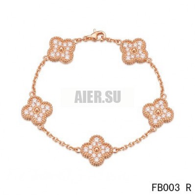 Van Cleef & Arpels Vintage Alhambra Bracelet Pink Gold with 5