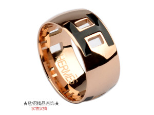 Hermes H Ring in 18kt Pink Gold with Black Enamel