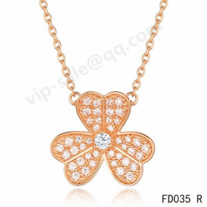 van cleef & arpels floral necklace in pink gold sell in anychic.com jewelry mall