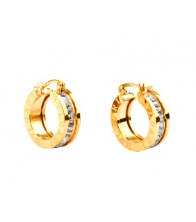 Replica Bvlgari B.ZERO1 Hoop Earrings in Yellow Gold with Pave D