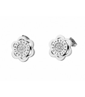 Replica Bvlgari Stud Earrings in White Gold with Pave Diamonds