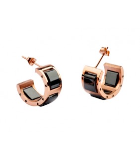 Replica Bvlgari Black Ceramic Earrings in 18kt Pink Gold 