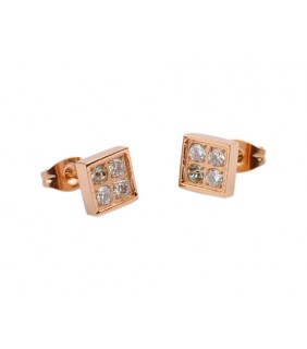 Replica Bvlgari Square Diamonds Stud Earrings in Pink Gold