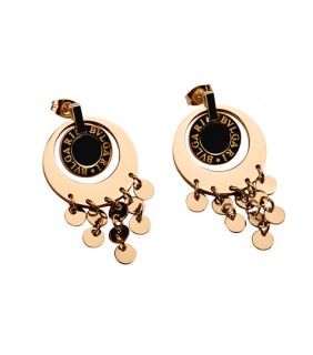 Replica Bvlgari Double Circle Drop Earrings in Pink Gold with Bl