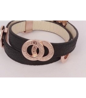 Bulgari Bvlgari Bracelet in Pink Gold with Black Leather