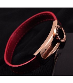 Bvlgari Bulgari Leather Bracelet in Pink Gold with Black Onyx, R