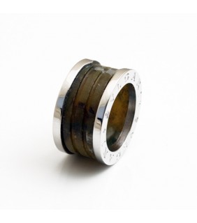 Bvlgari B.ZERO1 4-Band Ring in 18kt White Gold and Brown Marble