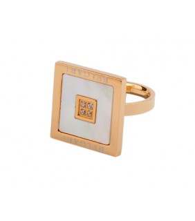 Bvlgari Square Ring in 18kt Pink Gold with Mother of Pearl and P