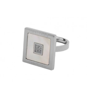 Bvlgari Square Ring in 18kt White Gold with Mother of Pearl and 