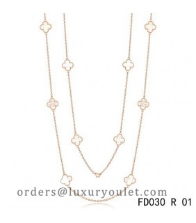 Van Cleef & Arpels Vintage Alhambra 10 Motifs White Mother of Pearl Long Necklace Pink Gold