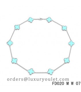 Van Cleef Arpels Vintage Alhambra Necklace White Gold 10 Motifs Turquoise