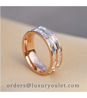 Cartier 2 Row Wedding Band Ring in 18kt Pink Gold with Baguette-Cut Diamonds