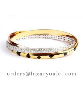 Cartier Trinity 3-Gold Bracelet, Lacquer, Diamonds