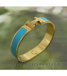 Hermes Clic H Narrow Bracelet Blue Enamel and Yellow Gold