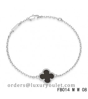 Van Cleef & Arpels Sweet Alhambra Clover Mini Black Onyx Bracelet in White Gold
