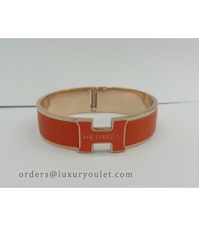 Hermes Clic Clac H Bracelet in 18kt Pink Gold with Orange Leather,Narrow