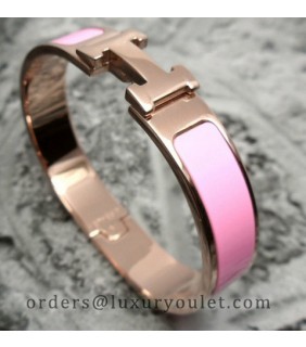 Hermes Clic H Narrow Bracelet Pink Enamel and Rose Gold