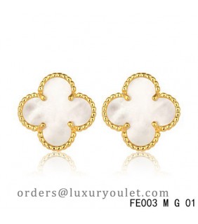 Van Cleef & Arpels Yellow Gold Vintage Alhambra White MOP Earsteds