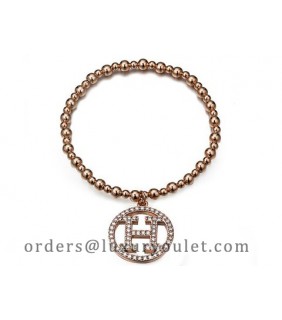 Hermes Logo Pendant Bracelet in Pink Gold with Pave Diamonds