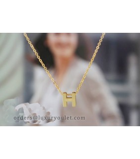 Hermes H Logo Charm Necklace in 18k Yellow Gold