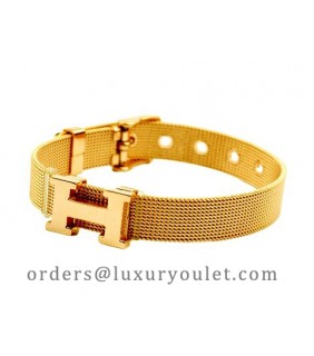 Hermes "H" Logo Bracelet in 18kt Yellow Gold