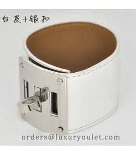 Hermes Kelly Dog White Leather KD Bracelet Cuff Palladium HW