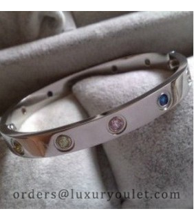 Cartier LOVE Bracelet in 18k White Gold With Coloured Stones