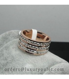 Cartier 3 Rod Wedding Band Ring in Pink Gold With Pave Diamonds
