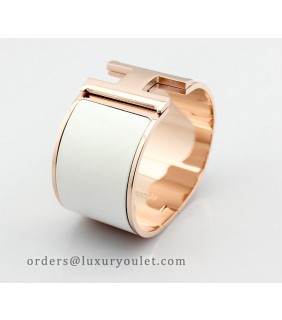 Hermes Clic Clac H Bracelet White Enamel & 18kt Pink Gold,Wide