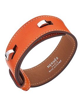 Hermes Women's Silver-Plated Hook Clasp Orange Leather Bracelet Newest Design Price Australia