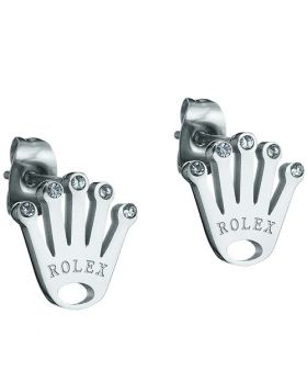 Imitation Rolex Crown Silver Ear-stud With Logo Decked Diamonds Valentine Gift Unisex Online Shop Malaysia