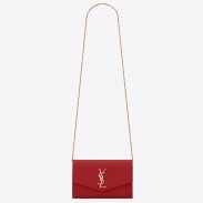 Saint Laurent WOC Uptown Chain Wallet In Red Leather