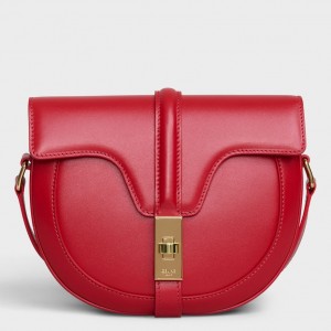 Celine Small Besace 16 Bag In Red Satinated Calfskin 