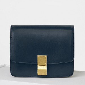 Celine Small Classic Box Bag In Navy Blue Box Calfskin