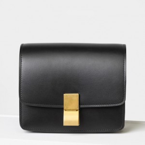 Celine Small Classic Box Bag In Black Box Calfskin