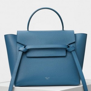 Celine Micro Belt Bag In Washed Blue Grained Calfskin