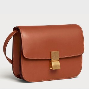 Celine Medium Classic Box Bag In Tan Natural Calfskin