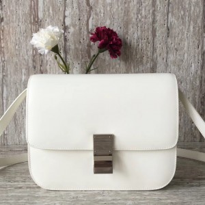 Celine Medium Box Flap Bag In White Spazzolato Leather