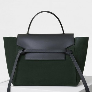 Celine Mini Belt Bag In Dark Green Suede Calfskin