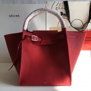 Celine Small Big Bag With Strap In Red Grained Leather