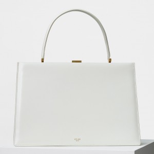 Celine Medium Clasp Bag In White Box Calfskin