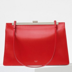 Celine Soft Medium Clasp Bag In Red Shiny Paperweight