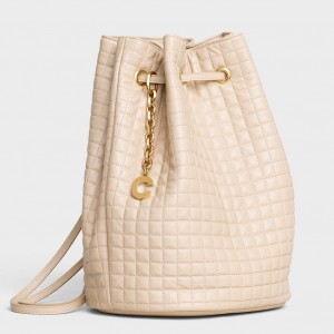 Celine Small C Charm Bucket Bag In Nude Quilted Calfskin 